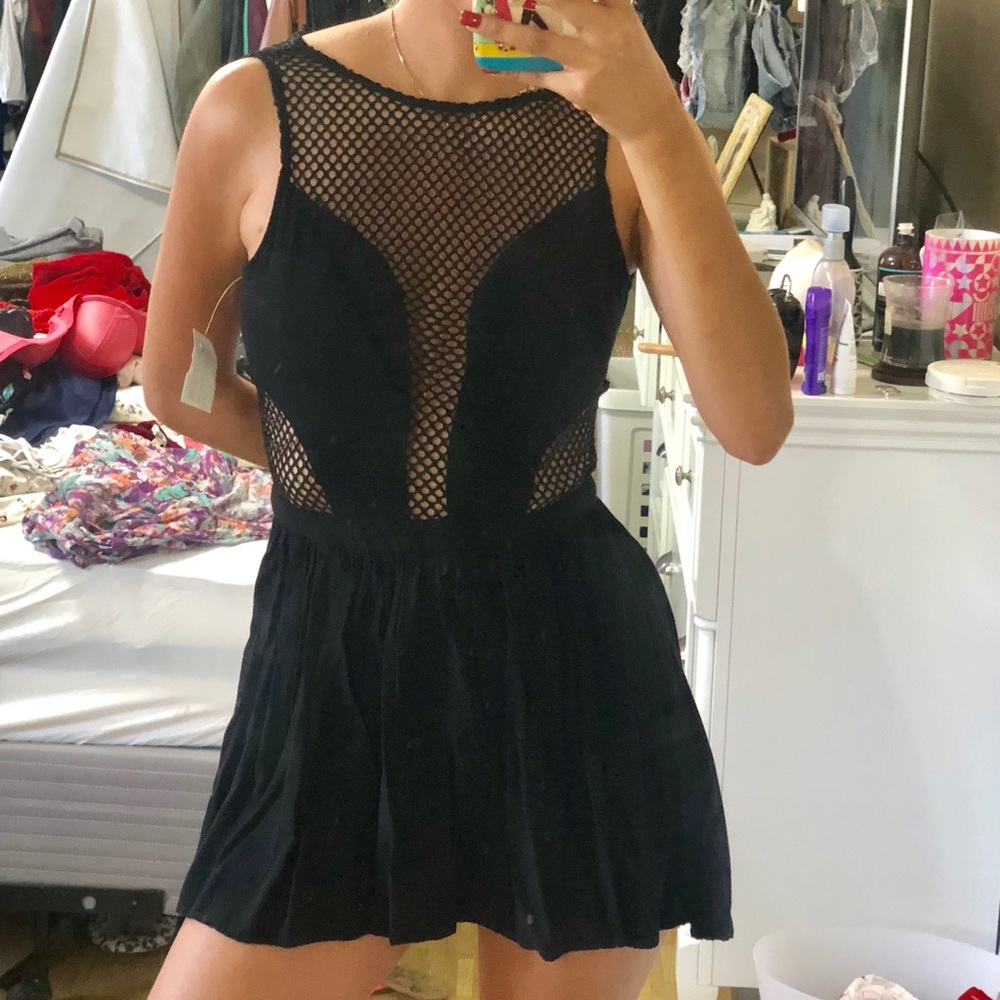 Black mini fishnet dress